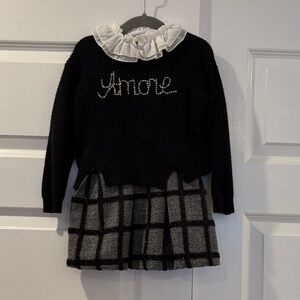 Stylish Black and White Kids Dress  with Ruffle Collar